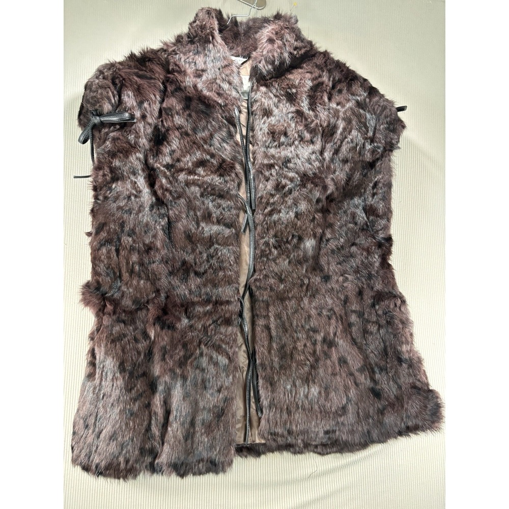 Wilson's Leather Women's Dyed Genuine Rabbit Fur Vest Brown Leather Tie Front M - Picture 4 of 11